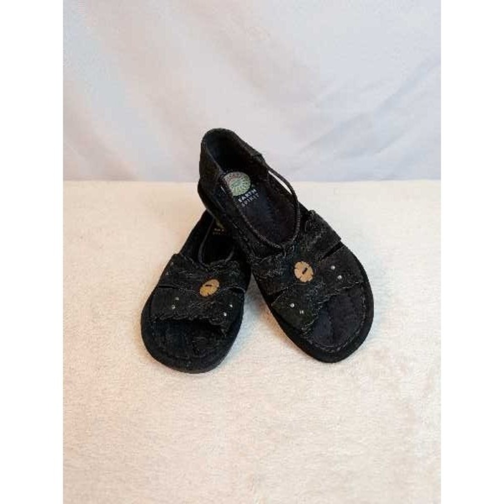 Earth Spirit Black Suede Button Detail Comfort Sandals Size 6